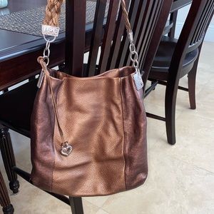 BRIGHTON Leather Bronze Brown Metallic Hobo Shoulder Bucket Handbag Purse